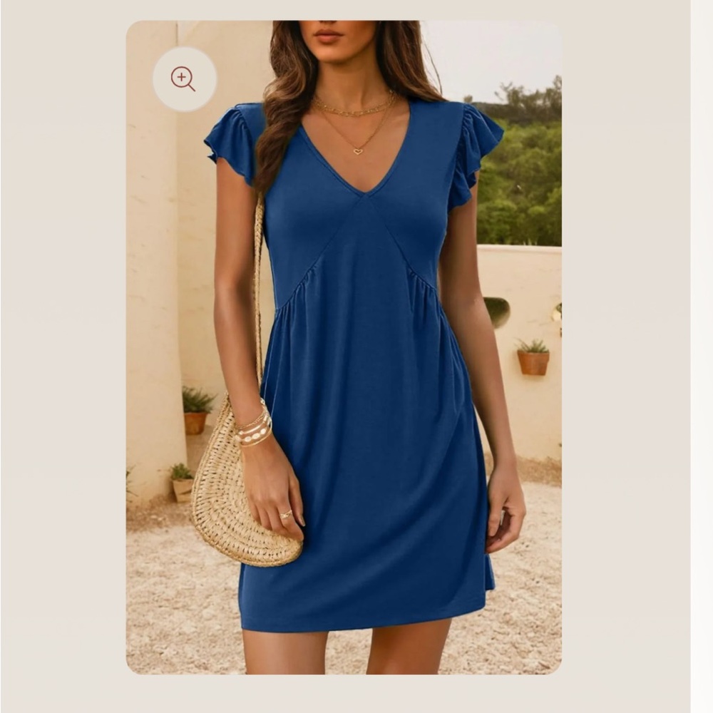 Chic Blue Ruffle Sleeve Dress